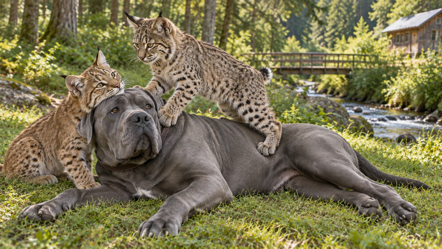 Maverick sharing a quiet woodland moment with the bobcats